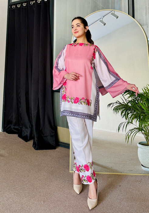 Pink White Summer Kurta Set